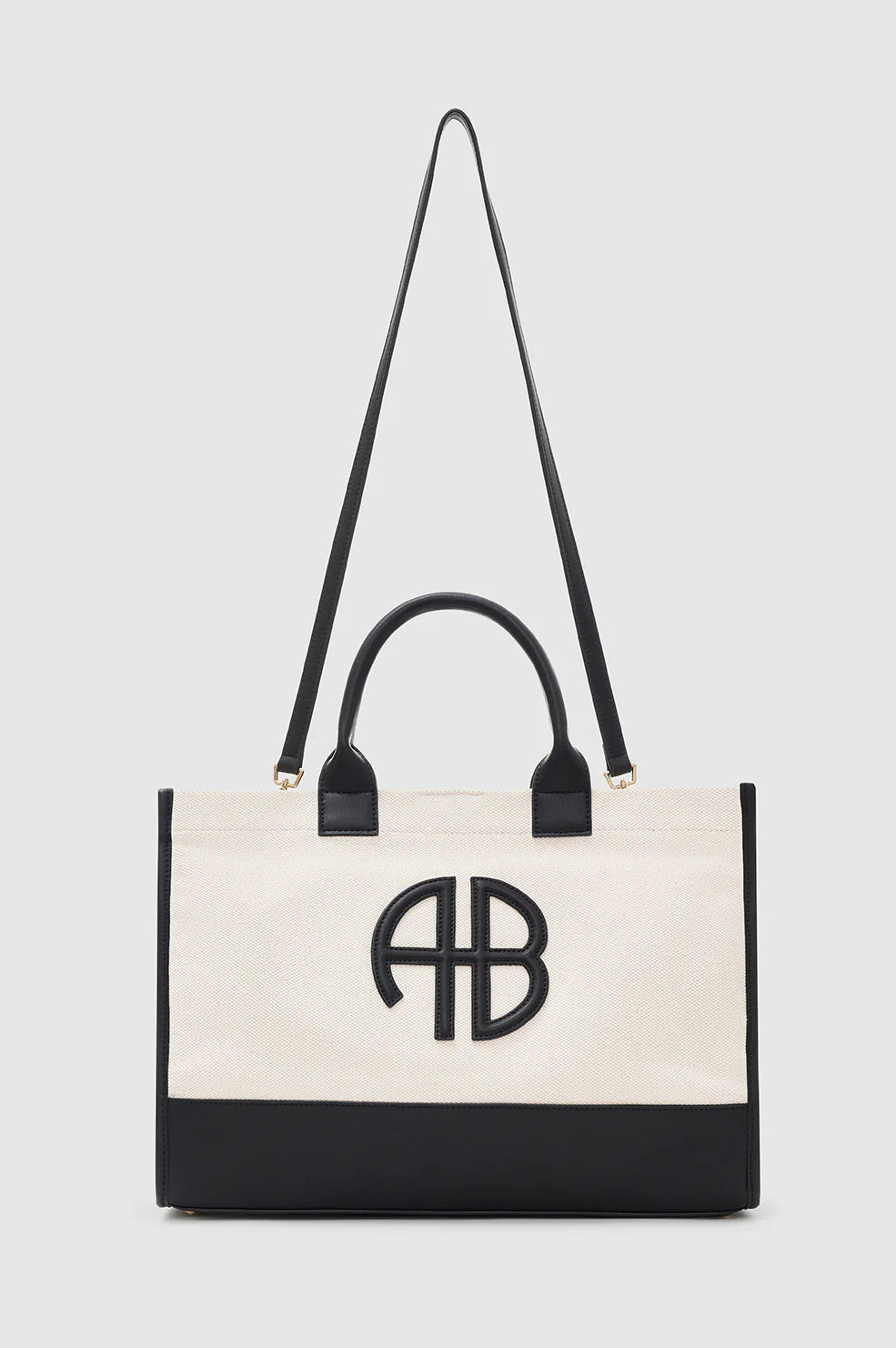 Medium Lara Tote Bag in Natural Canvas with Black