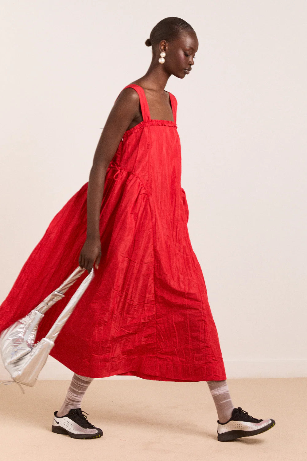 Elina Midi Dress in Red Tafetta