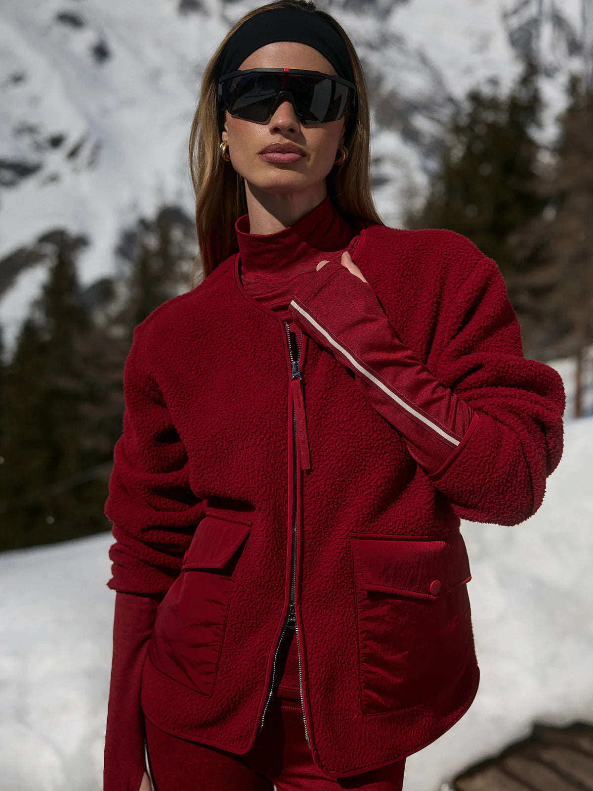 Marina Collarless Fleece in Red Dahlia