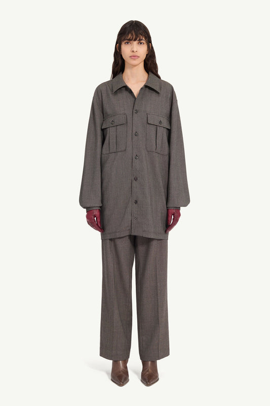 Tweed Shirt Dress in Brown and Beige