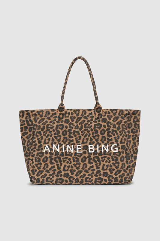 Leo Canvas Tote Bag in Black and Brown Leopard