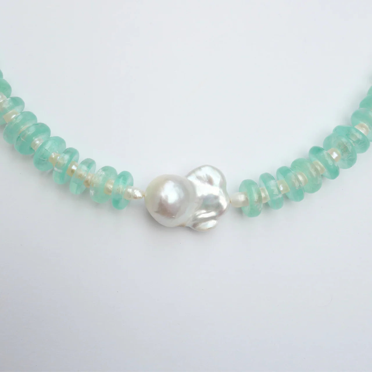 Mint and Freshwater Pearl Rondelle Wave Necklace