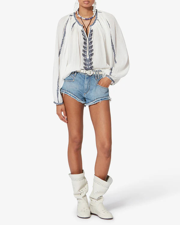 Lena Shirt in Ecru/Blue