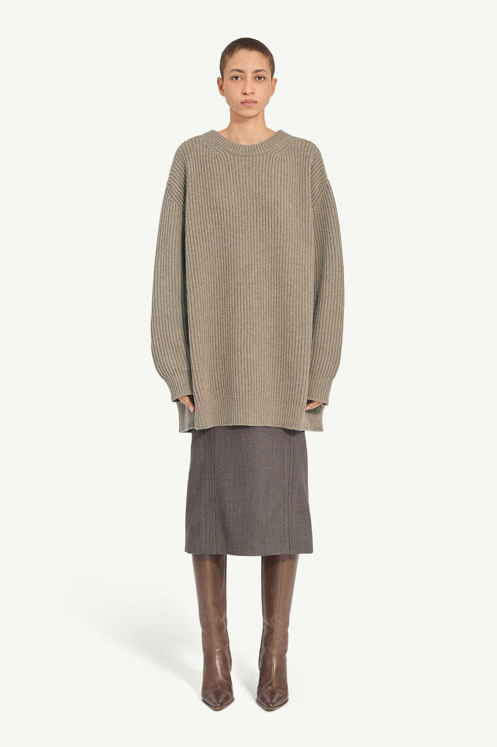Wool Blend Sweater Dress in Beige
