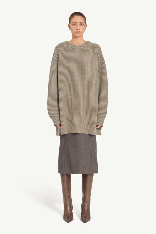 Wool Blend Sweater Dress in Beige
