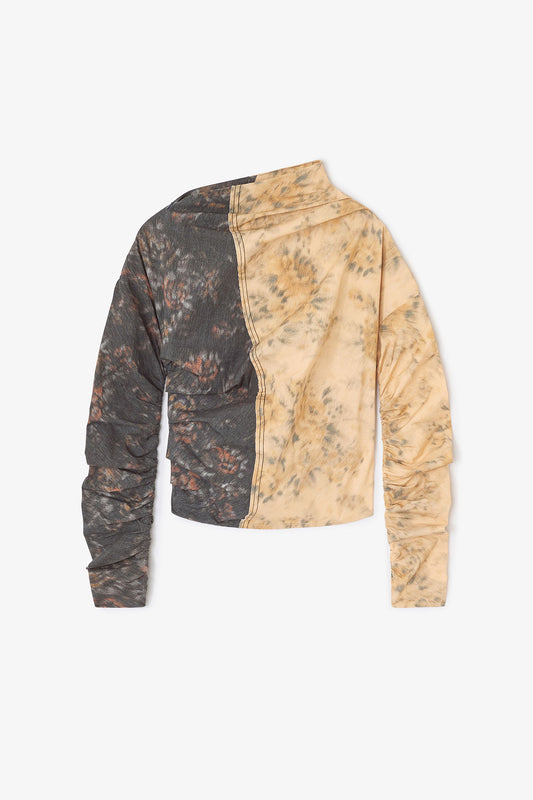 Ruched Top in Black and Beige