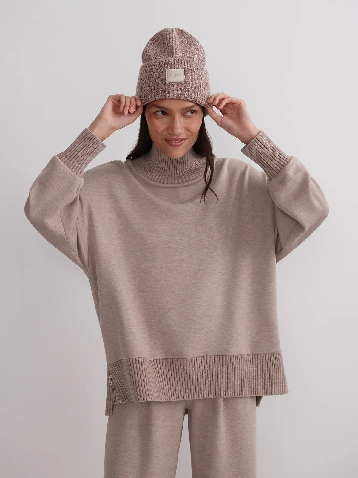 Barker High Neck Sweatshirt in Taupe Marl