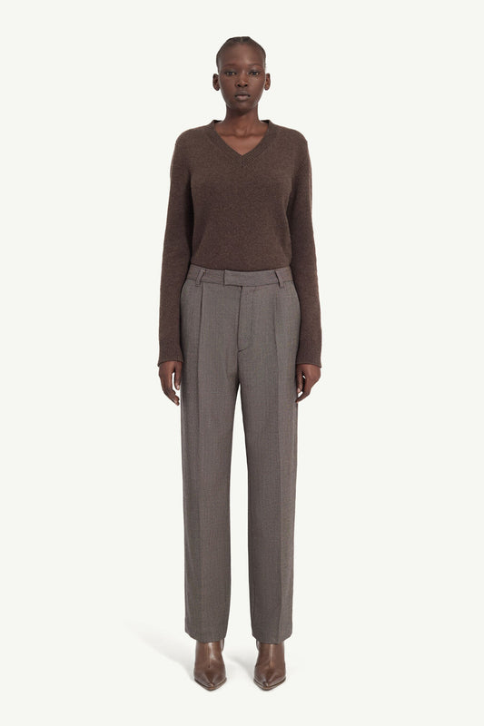 Light Tweed Tailored Trousers in Brown and Beige
