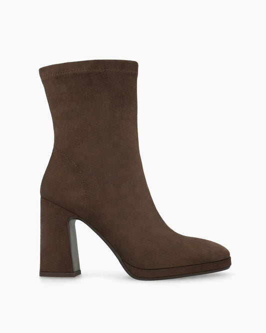 Laira Ankle Block Heel Boot in Brown Suede