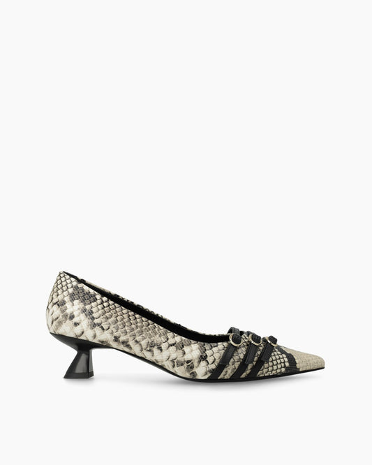 Roma Triple Buckle Heels in Snakeskin