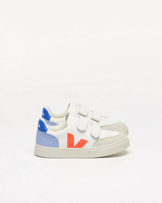 Small V-12 Leather White Multico Orange Fluo