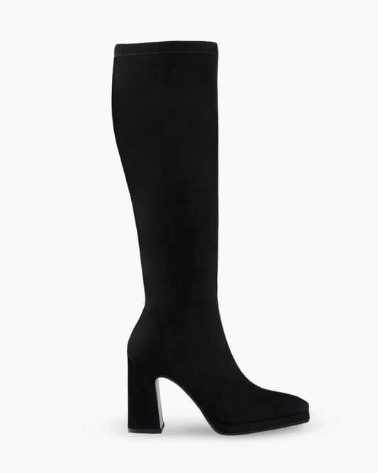 Limbo Block Heel High Boot in Black Suede