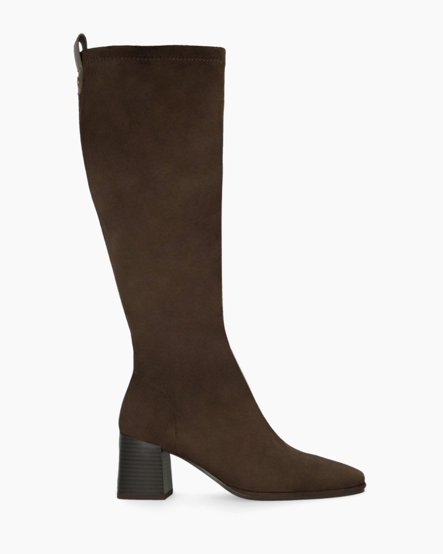 Halbor High Block Heel Boot in Brown Suede