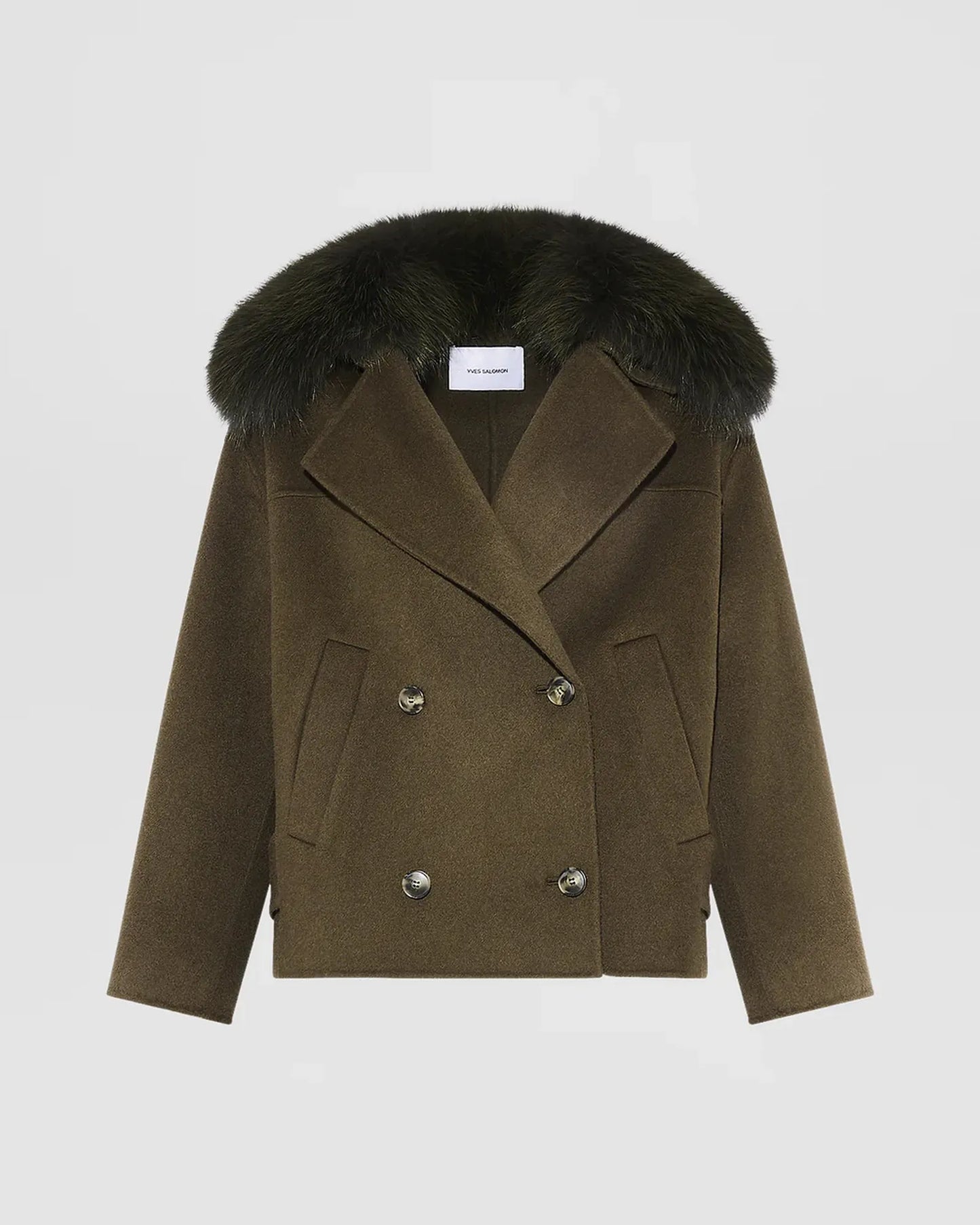 Cashmere-Blend Pea Jacket with Removable Fox Fur Collar