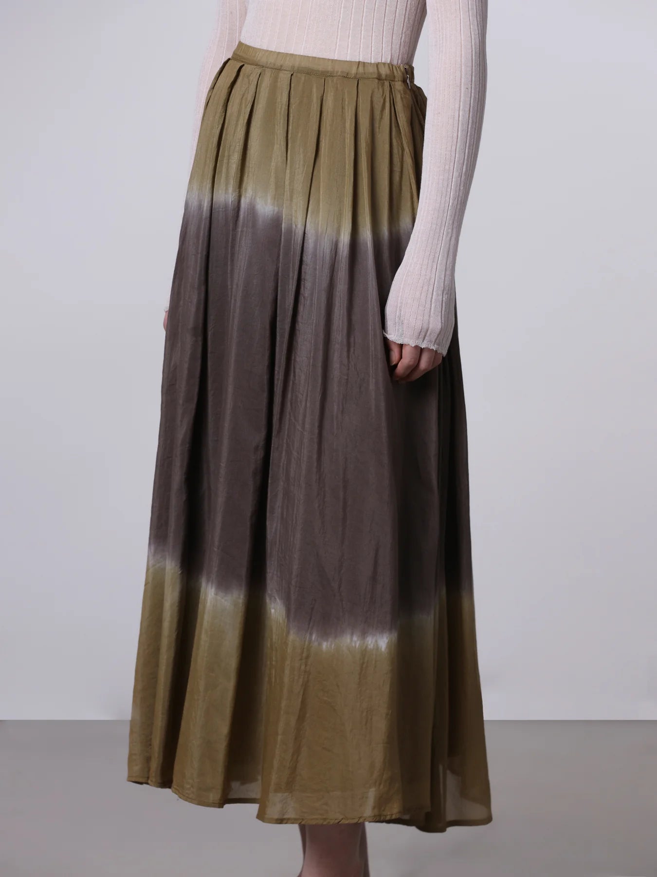 Plisse Midi Skirt in Khaki