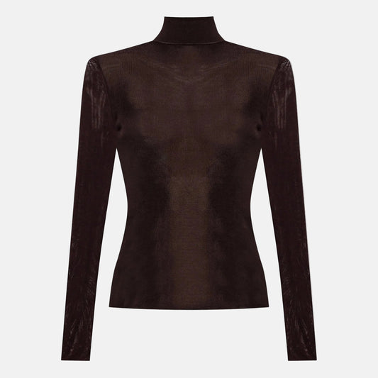Metallic Viscose Knit Top  in Brown