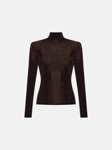 Metallic Viscose Knit Top  in Brown
