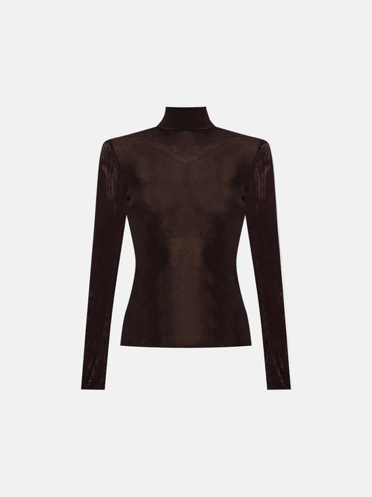 Metallic Viscose Knit Top  in Brown