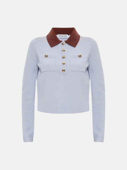 Contrast Collar Knit Top in Blue
