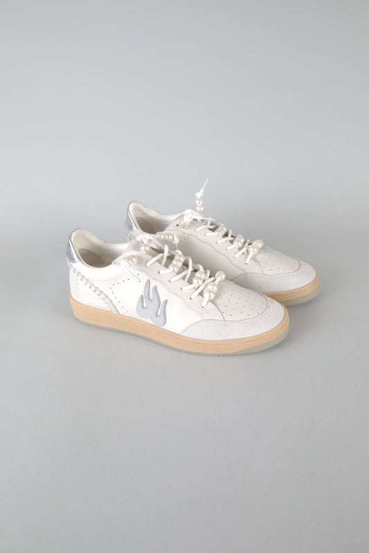 Gamin Sneakers in White Leather With Pearl