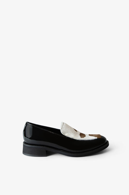 Loafer with Cow Fur in Black Leather