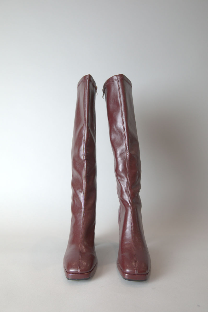 Limbo Block Heel High Boot in Burgundy Leather