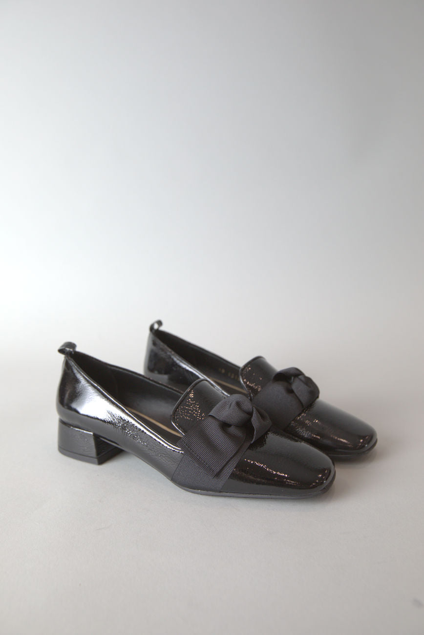 Belga Square Toe Block Heel Loafer in Black