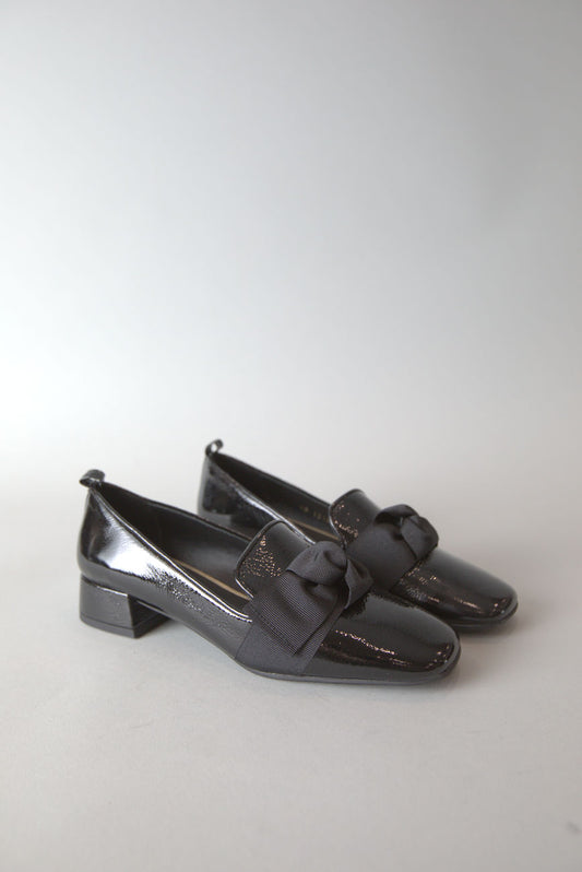 Belga Square Toe Block Heel Loafer in Black