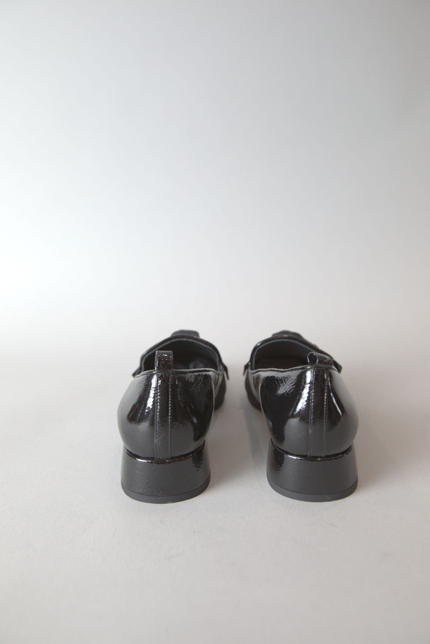 Belga Square Toe Block Heel Loafer in Black