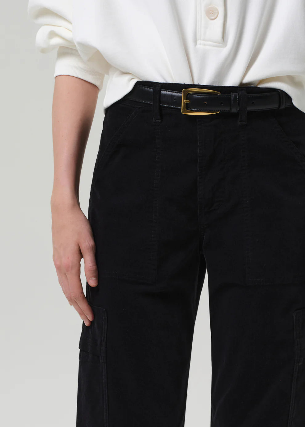 Marcelle Low Slung Cargo in Charcoal Corduroy