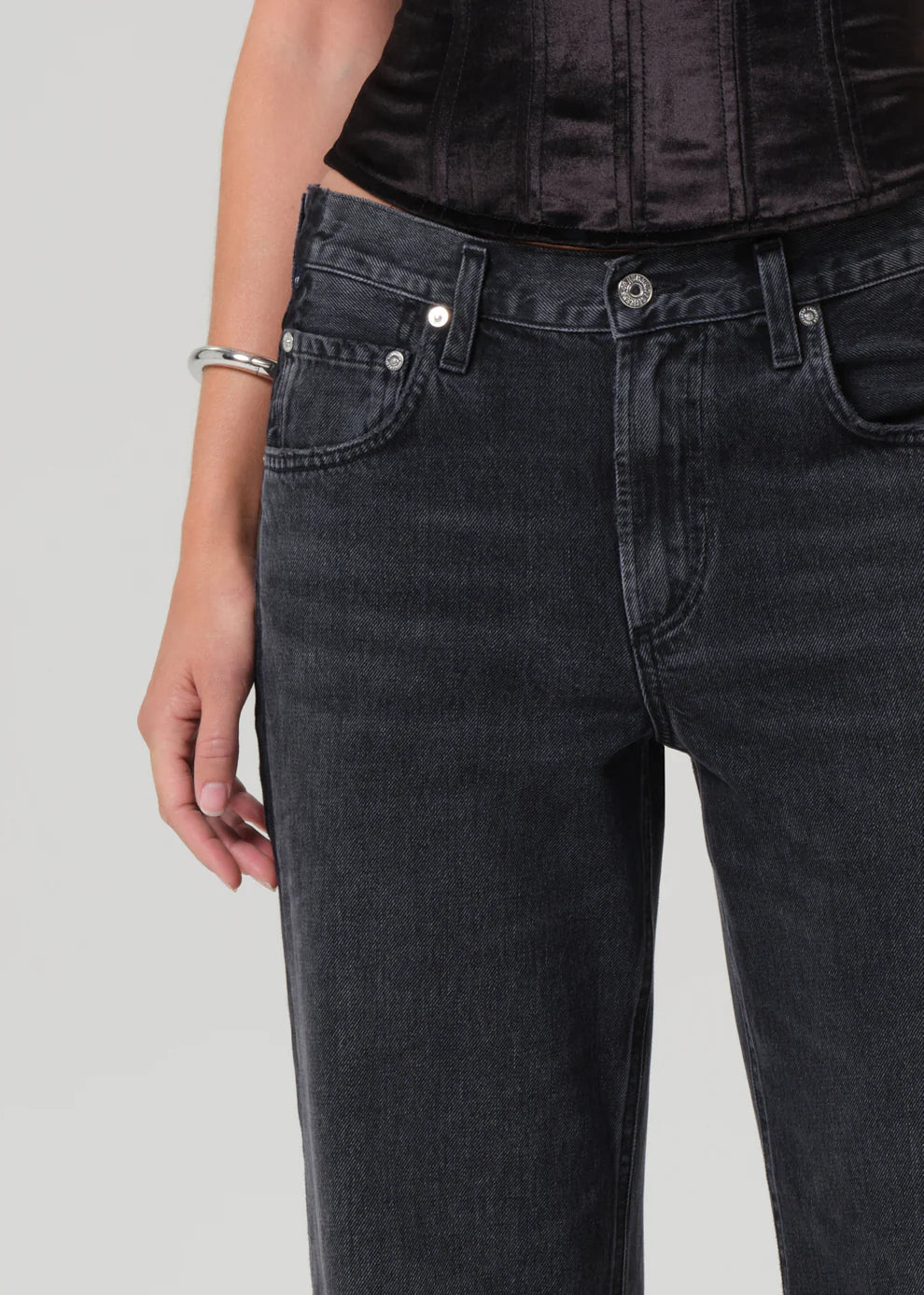 Lindz Low Rise Easy Straight Leg with Tuxedo Stripe in Kuro