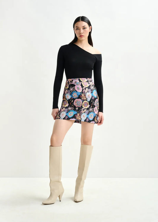 Floral Jacquard Mini Skirt with Sequin Bead Embellishments