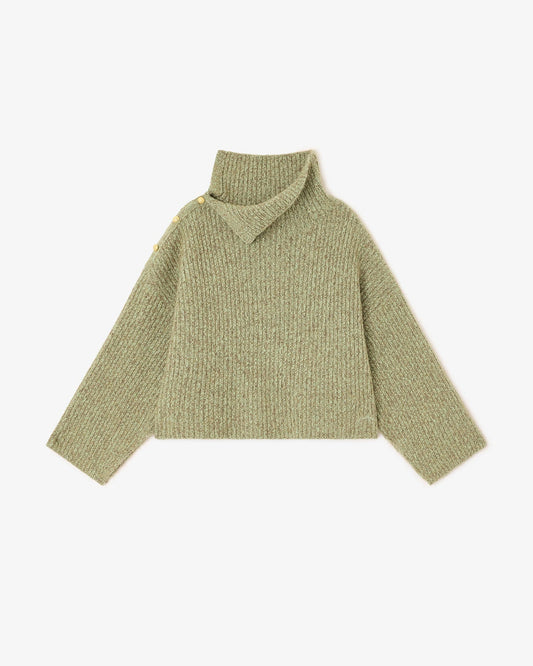 Brushed Mohair Mix Open Back Sweater in Green