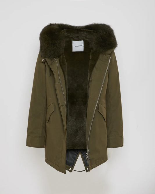 Short Parka in Cotton Blend and Fox and Rabbit Fur