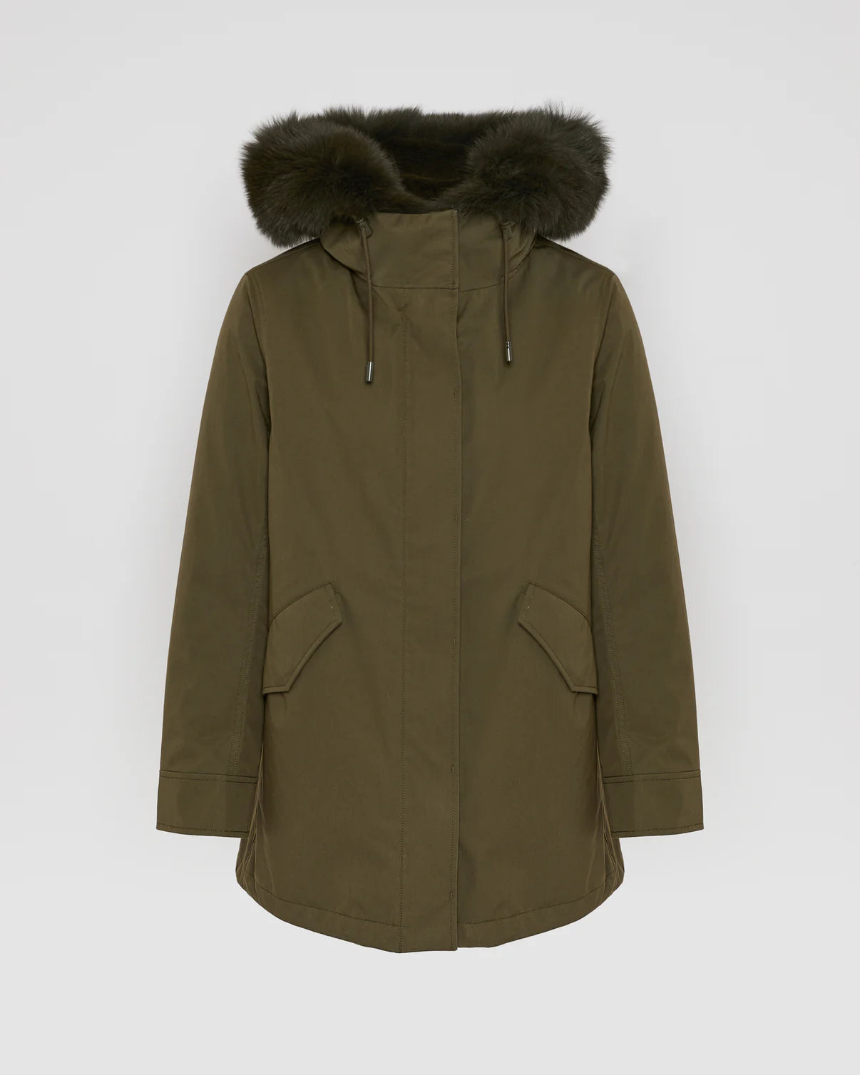 Short Parka in Cotton Blend and Fox and Rabbit Fur