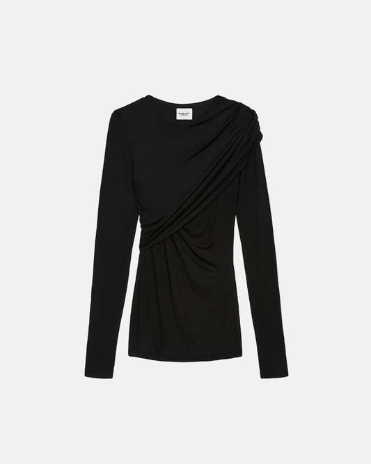 Dressi Draped Jersey Top in Black