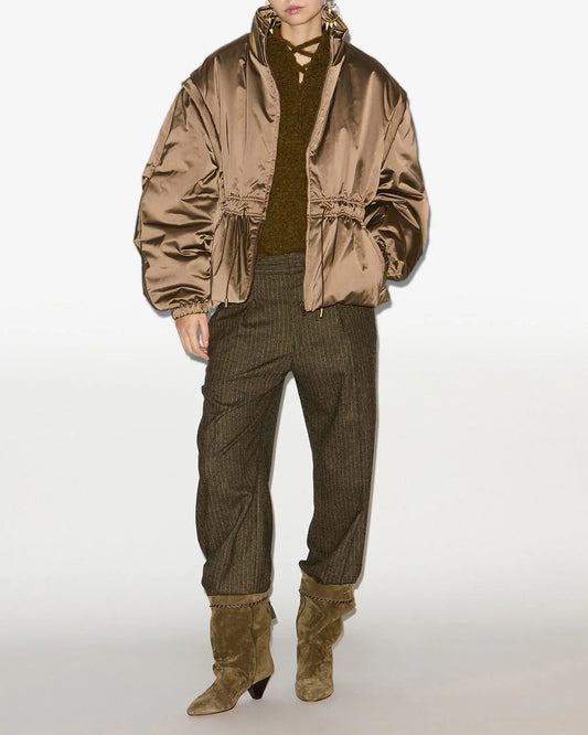Dastyni Quilted Satin Coat in Khaki