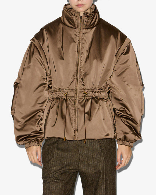 Dastyni Quilted Satin Coat in Khaki