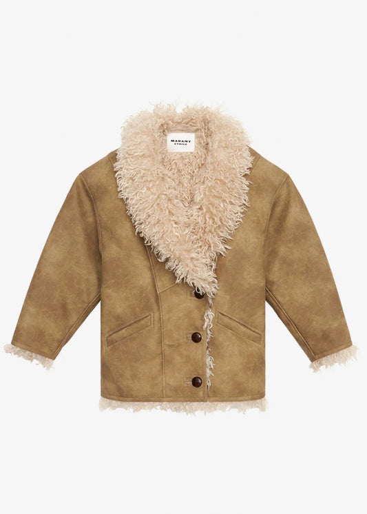 Clea Faux Shearling Coat in Taupe