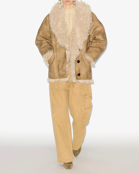 Clea Shearling Coat in Taupe