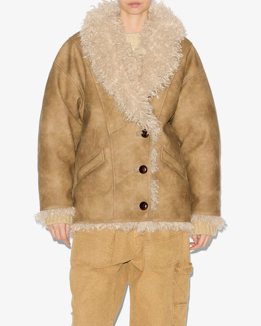 Clea Shearling Coat in Taupe