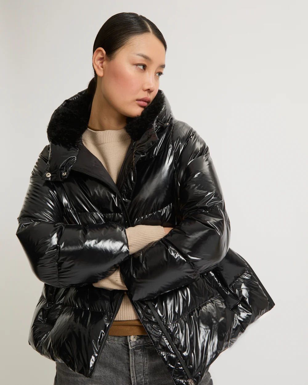 HOODED DOWN JACKET HIGH SHINE - YVES SALOMON SKI