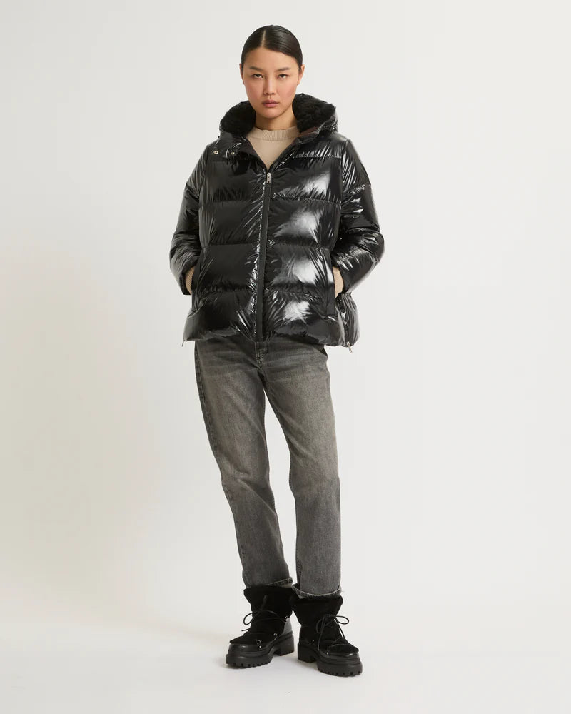 HOODED DOWN JACKET HIGH SHINE - YVES SALOMON SKI