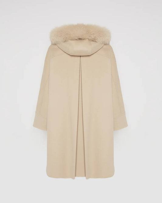Cashmere Blend Hooded Cape With Fox Trim