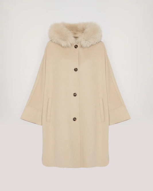 Cashmere Blend Hooded Cape With Fox Trim