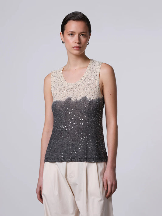 Sequins Tank Top in Black/Cream