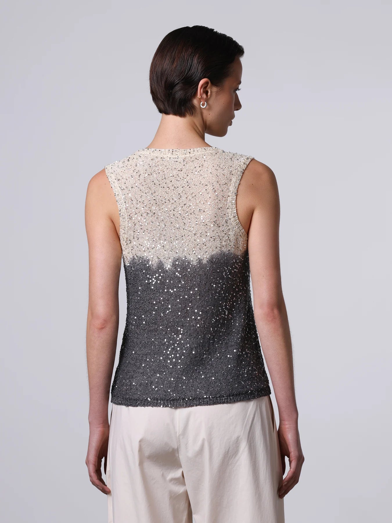 Sequins Tank Top in Black/Cream
