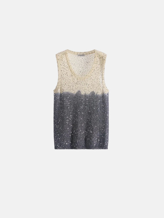 Sequins Tank Top in Black/Cream