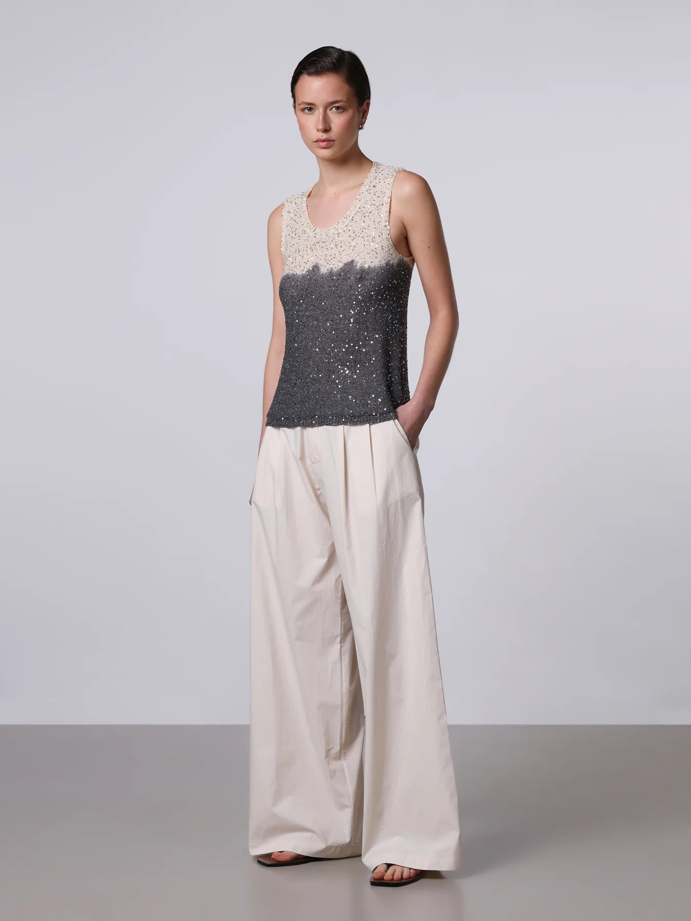 Sequins Tank Top in Black/Cream