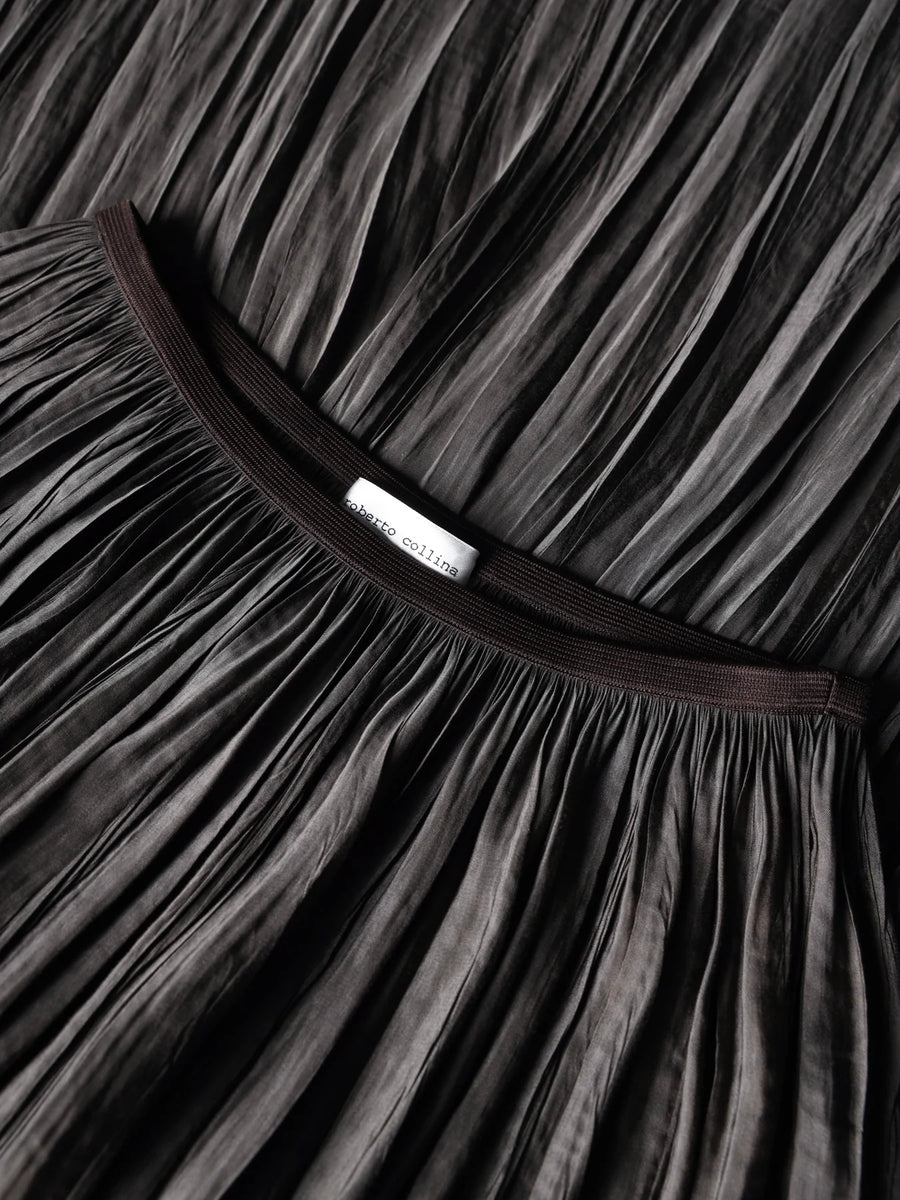 Plisse Midi Skirt in Brown